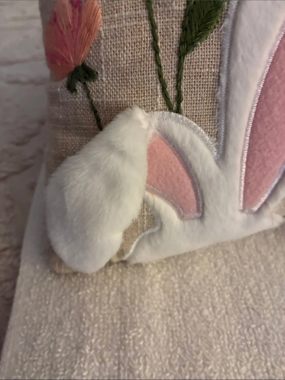 Pre-owned “Bunny Lumbar” Embroidered Bunny Ears Decorative Pillow-Pink & White